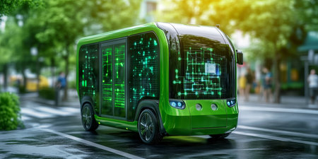Green Autonomous Minibus on City Street Embracing Sustainable and Intelligent Transportationの素材