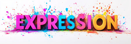 Colorful Expression Vibrant Paint Splatter Typography on White Background, Studio Shotの素材
