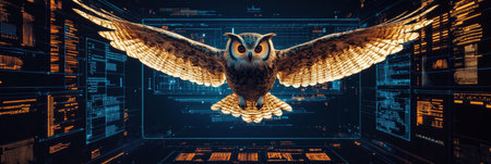 Holographic Owl Soaring Through Cyberspace A Stunning Representation of Technology and Innovationの素材