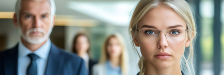 Discomfort and Anxiety at Work Manager Stands Close to Female Colleague, Her Unease Visible.の素材
