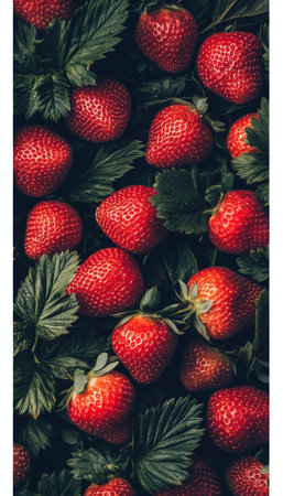 Fresh, Ripe, and Juicy Strawberries A Vibrant Backdrop of Summer Fruits in Full Detailの素材