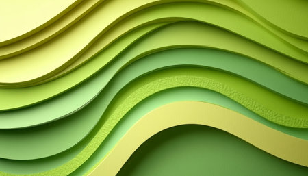 Abstract Background, Green Paper Waves, Layered Design, Modern Art Style, Minimalist Composition.の素材