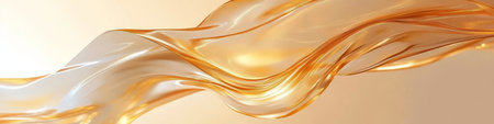 Abstract Background With Smooth Golden Wave, Liquid Metallic Texture, Flowing Shape In Warm Toneの素材