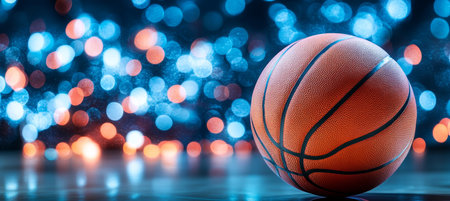 Practice Basketball. Orange Basketball Ball On The Background Of Blurred Defocused Shining Lights.の素材