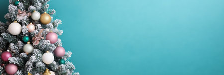 Christmas Tree with Pink, White, and Gold Ornaments, Festive Holiday Background with Copy Spaceの素材