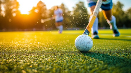 Field Hockey Player Dribbling with Precision and Speed, Capturing the Intensity of the Sportの素材