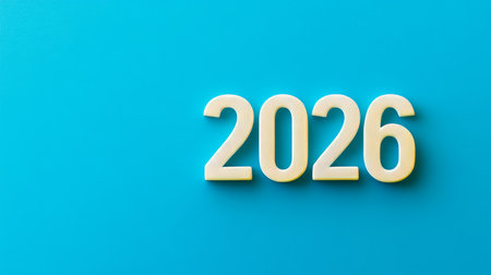 New Year 2026 Concept White Numbers on Vibrant Blue Background. Minimalistic Design.の素材