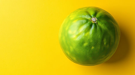 Vibrant Green Pomelo Fruit, Isolated on a Yellow Background, Textured Skin, Healthy Eatingの素材