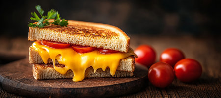 Delicious Grilled Cheese Sandwich with Oozing Melted Cheese, Fresh Tomatoes, and Golden Toasty Breadの素材