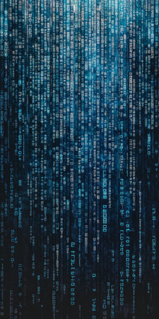 Vertical Streams Of Streaming Binary Code On Blue Green Gradient Background Matrix Big Dataの素材