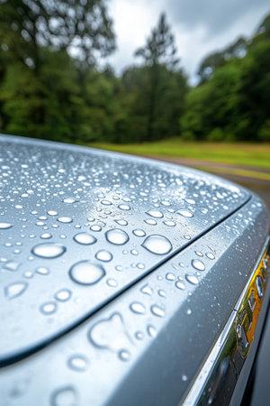 Water Droplets Beading on a Metallic Surface A Close-up View of Hydrophobic Technologyの素材