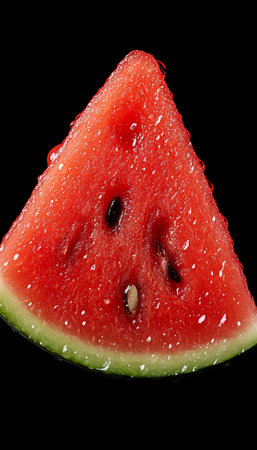 Vibrant Red Watermelon Slice, Isolated on Black, Refreshing Summer Fruit, Textured Skinの素材