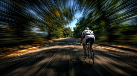 Speeding Through Time Motion Blur Captures Cyclist s Velocity on Serene Country Roadの素材