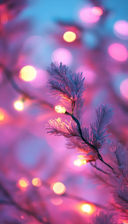 Abstract Festive Background, Rosy Fairy Lights, Gentle Bokeh, Outdoor Celebration, Magical Winterの素材