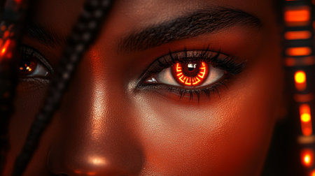 Bionic Vision Close Up of Woman s Glowing Eye Merging Humanity with Future Technologyの素材