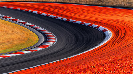High-Speed Curve Vibrant Red And White Lines Marking The Edge Of Asphalt Race Trackの素材