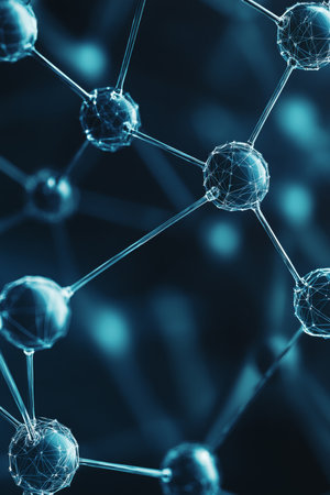 Luminous Blue Molecular Structure, Connected Nodes with Bright Energy Pathways, Vibrant Tonesの素材
