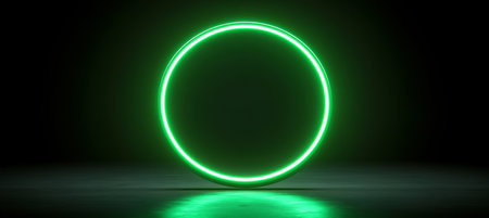 Green Neon Light Circle Glowing Background Banner Illustration Concept Background Element.の素材