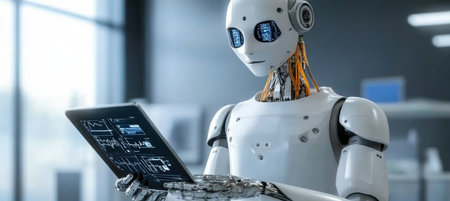 AI Robot Analyzing Medical Data. Advanced Medical Technology, Futuristic Healthcare Concept.の素材