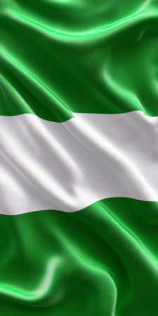 Flag of Nigeria, three equal vertical bands of green, white, green computer generated imageの素材