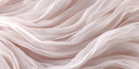Delicate Beige Fabric Texture. Elegant and Dramatic Background Of Flowing, Wavy Materialの素材