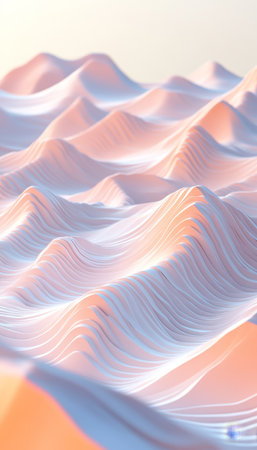 Fluid Paper Waves, Abstract 3D Render of Layered Paper Folds in Soft Peach, Coral Tonesの素材