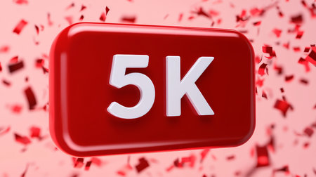 5K Celebration, Social Media Milestone, Achievement Background, Red Icon with Confettiの素材