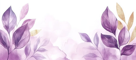 Elegant Lavender And Gold Watercolor Floral Background, Whimsical Herbs And Foliage Designの素材