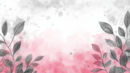 Soft Pink And Grey Watercolor Background, Stylized Grass, Airy Design, Subtle Detailsの素材