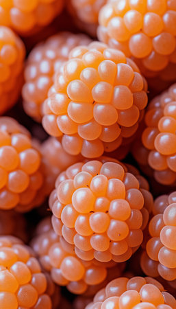Close Up, Vibrant Orange Cloudberries, Delicate Structure, and Texture, Food Backgroundの素材