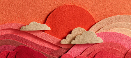 Abstract Paper Landscape, Coral And Peach Wave Patterns, Nature Inspired, Layered Design, Modern Artの素材