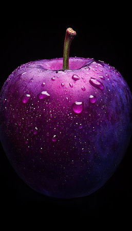 Deep Purple Plum, Vibrant Colors and Smooth Skin, Against Black Background., Delicious Ripe Fruitの素材