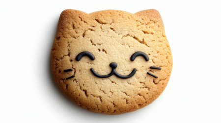 Adorable Cat-Shaped Cookie Isolated on White Background, Delicious Treat for Pet Loversの素材