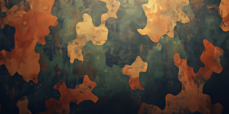 Gold on Green Camouflage Pattern A Textured Military or Hunting Themed Abstract Backgroundの素材