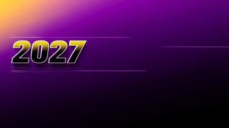 Year 2027 on a Dynamic Diagonal Gradient Background in Purple and Yellow with Copy Space for Design.の素材