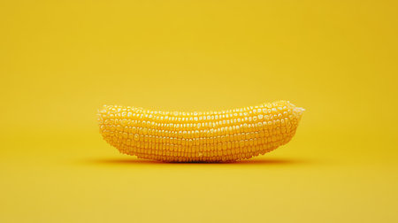 Ripe, Vibrant Corn Cob with Bright Yellow Kernels Isolated on a Vivid Yellow Backgroundの素材