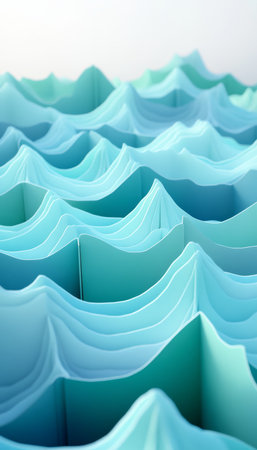 Abstract Gradient Waves A 3D Illustration Using Layered Paper Design in a Blue Spectrumの素材