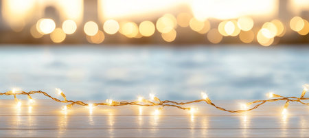 String of Soft Glowing Festival Lights against Defocused Background with Bokeh , Copy Spaceの素材