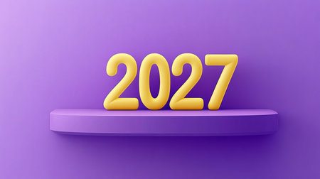 3D Rendering of 2027 Numbers on a Purple Shelf, Minimalist New Year Concept for Backgroundの素材