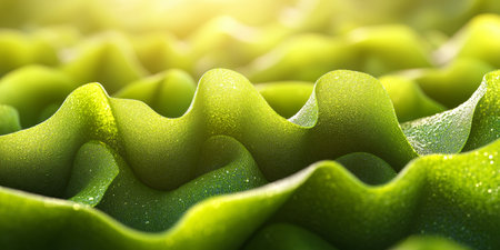 Abstract Background Of Delicate Fluid Waves In Gradient Green Tone, Abstract, 3D Rendering.の素材