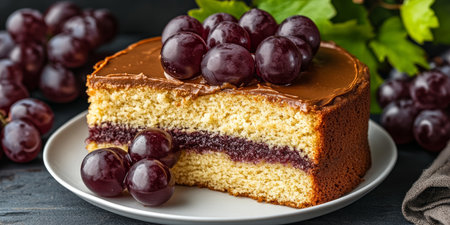 Delicious Grape Jam Layer Cake with Peanut Butter Frosting, Decorated with Fresh Grapesの素材