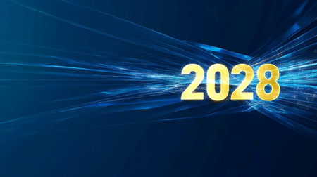 Abstract Blue Technology Background with the Number 2028 for Future and Innovation Conceptsの素材
