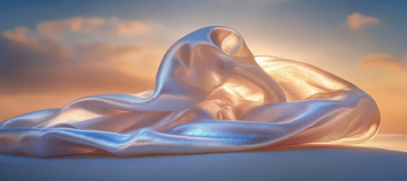 Graceful White Fabric Flowing Abstract Background with Monochromatic Tones and Dynamic Wave Patternsの素材