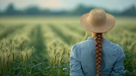 Young Woman in Straw Hat in Wheat Field, Summer Vacation, Relaxation, Countryside Beautyの素材