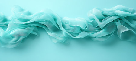 Aqua Drapery Abstract Background Design Featuring Elegant Wavy, Flowing Fabric on Teal Backdropの素材