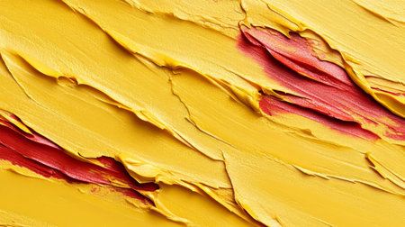 Textured yellow and red paint strokes, creating an abstract art background with a dynamic feel.の素材