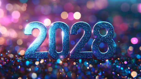 Sparkling New Year Celebration for 2028 Twinkling Glitter Year Illustration with Festive Bokehの素材