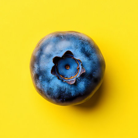 Ripe, Vibrant Blueberry Isolated on Yellow A Study in Smooth Texture and Deep Blue Hueの素材