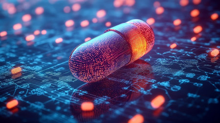 Digital Pill, Network and Data. Technological Concept of AI-Driven Precision Medicine.の素材