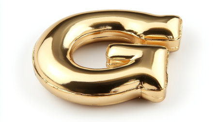 Golden Letter G Isolated on White Background, 3D Rendering. Minimalistic Design Element Style.の素材